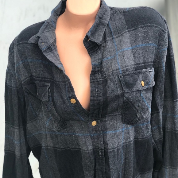 Volcom Other - volcom blue flannel plaid long sleeve shirt button top boys teen kids cotton vtg